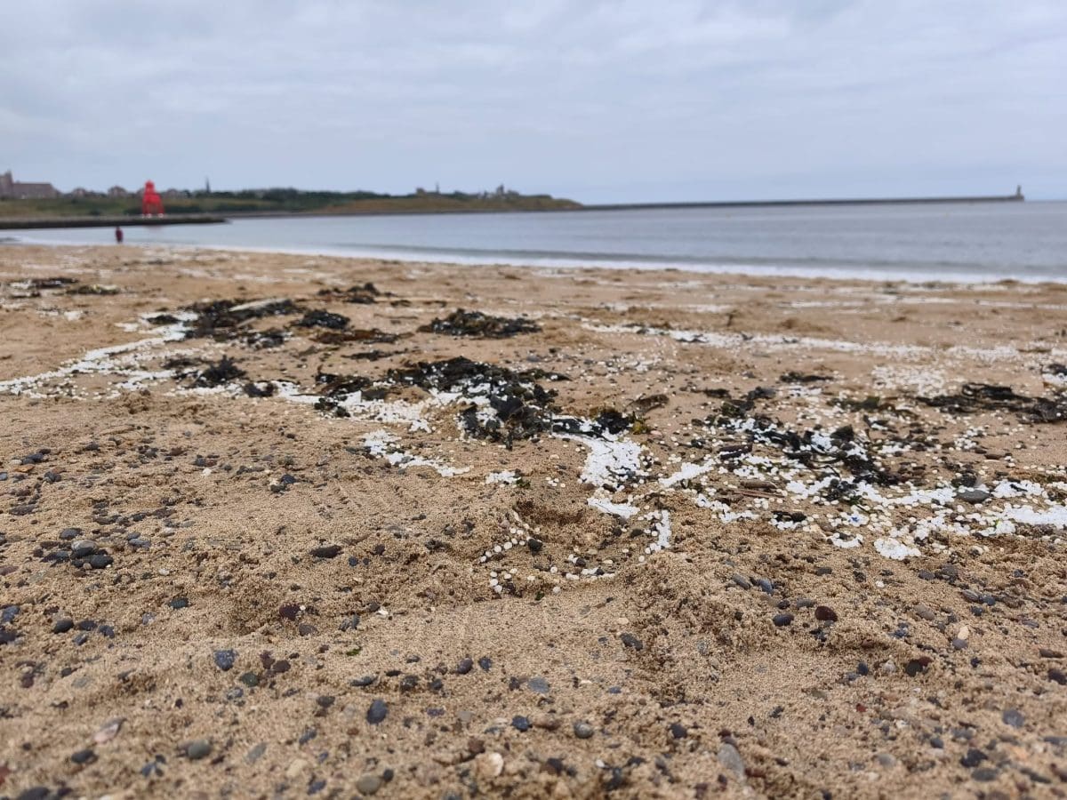 Image of plastic nurdles on North East beach after spillage in River Tyne - image credit FIDRA